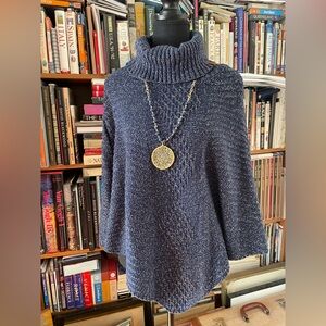Roots Polar Fox Heathered Blue Turtleneck Poncho - One Size BNWT